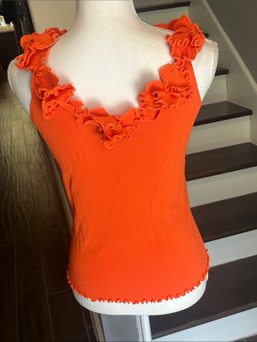 Venini Bright Orange Ruffle-Trim Tank Sz. Lg - Picture 3 of 10